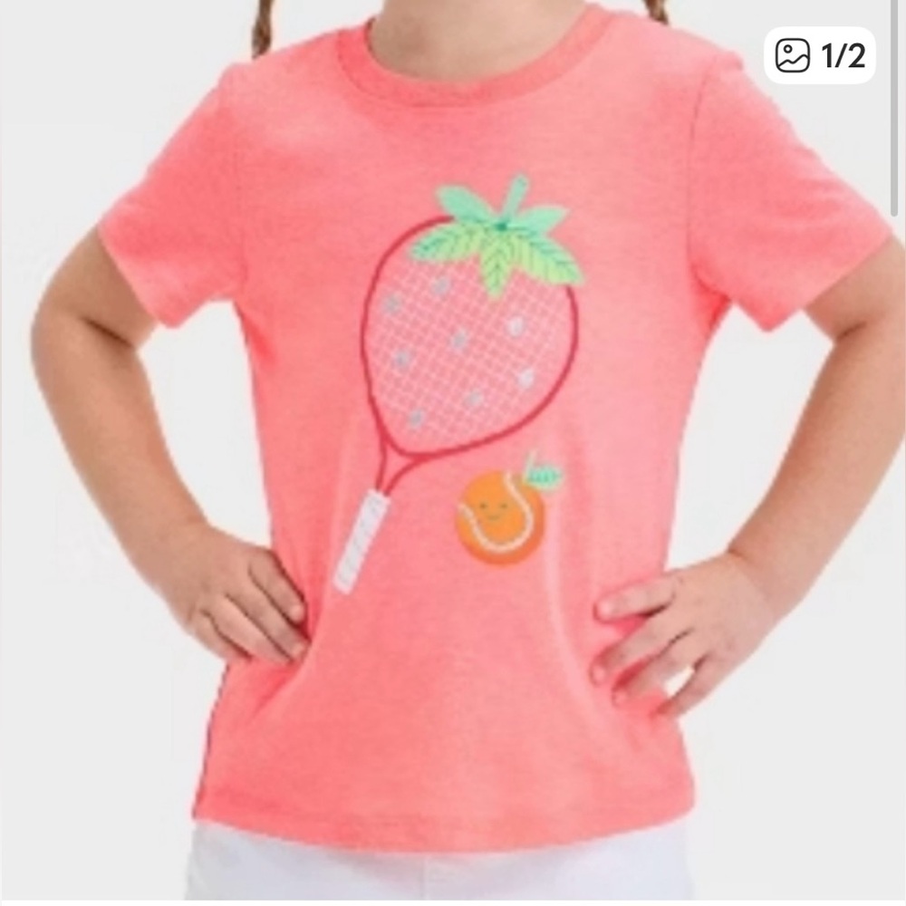 Cat & Jack Kids' T-Shirt short sleeve pink tennis racket size 3T.